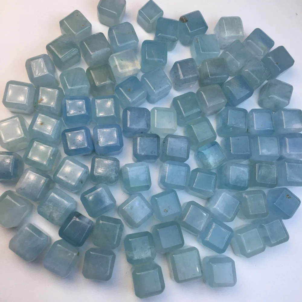 20PCS Natural Aquamarine Cube Carving Pendant Crystal Carving Children Cute Jewelry Healing Holiday Gift 8MM