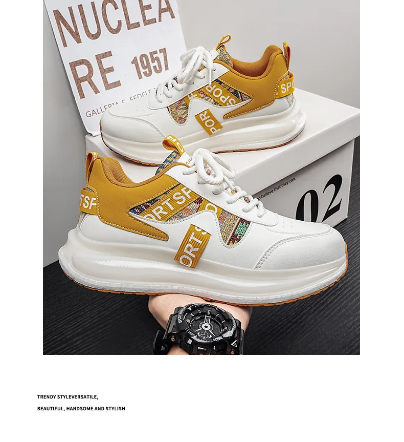Men's Ethnic Print Dad Sneakers 2026 Autumn Breathable Thick Platform Casual Sport Shoes Height-Increasing Anti-Slip Daily Wear