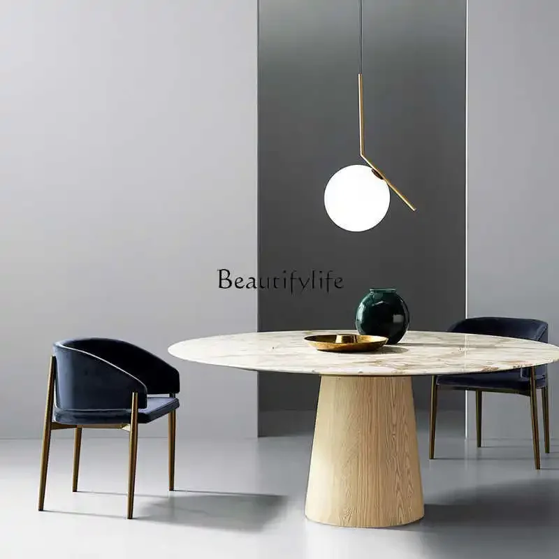 10*Italian natural marble dining table Modern simple solid wood luxury stone table Household luxury stone dining table