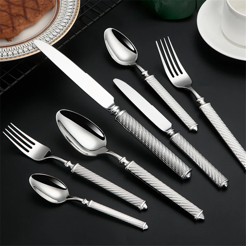 

High Value 304 Stainless Steel Cutlery Set Hemp Rope Hotel Tablware Wedding Gift Luxury Knifves Forks Spoons Dinner Items