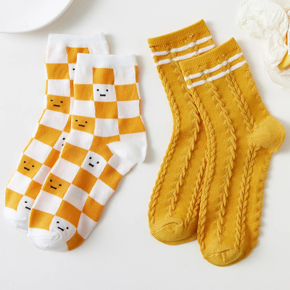 5 Pairs Women Fruit Print Socks Set Cute Casual Korean Fashion Kawaii Japanese Style Pumpkin Strawberry Banana Peach Avocado Sox