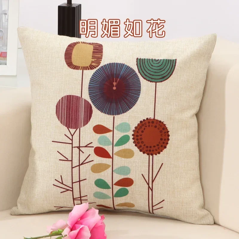 Nordic Cartoon Four Seasons Linen Pillow Cover 40*40 Living Room Sofa Cushion Cover 60*60 Square Creative Home Decoration Cover