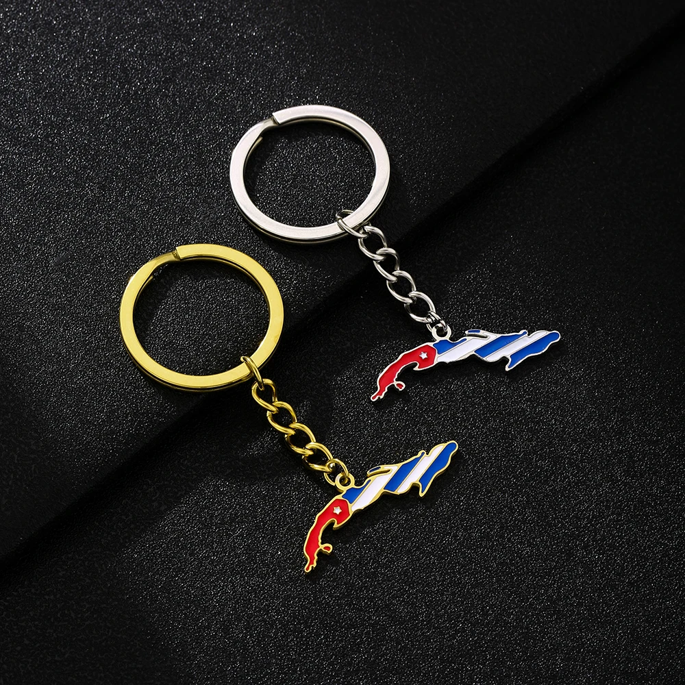 

Fashion Stainless Steel Cuba Map Flag Pendant Key Chain Men Women Country Maps Keyring Jewelry Gift