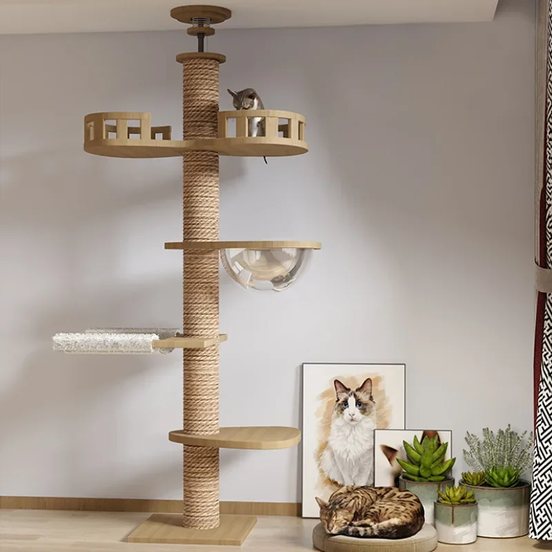 Cat Tower Floor to Ceiling Cats Multi-Level Condo With Scratching Post Hammock Pet Cat Activity Center