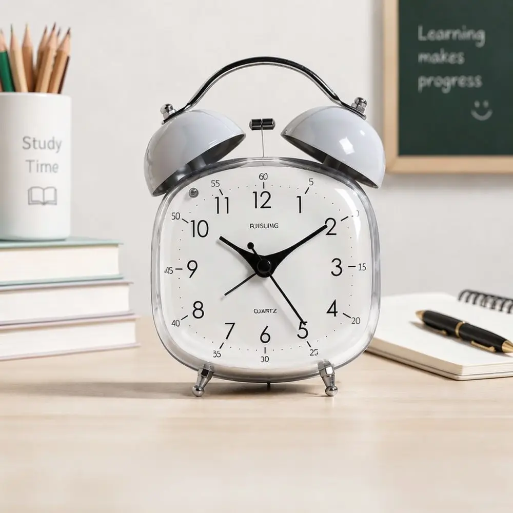 Metal Analog Alarm Clock Silent Bedside Timepiece Nordic Minimalist Design Loud Bell Ringing Night Light Desk Decor