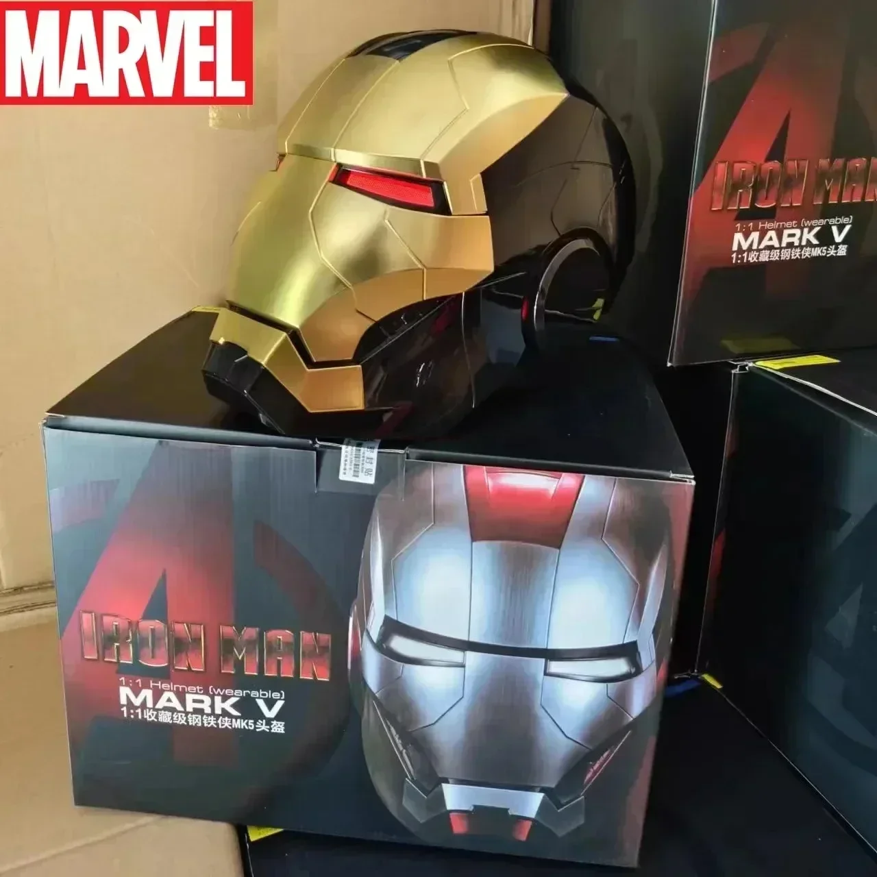 

Marvel Iron Man MK5 Helmet 1/1 Wearable Jarvis Mask Intelligent Ear Voice Control Remote Control Triple Glow Ornaments Toy Gift