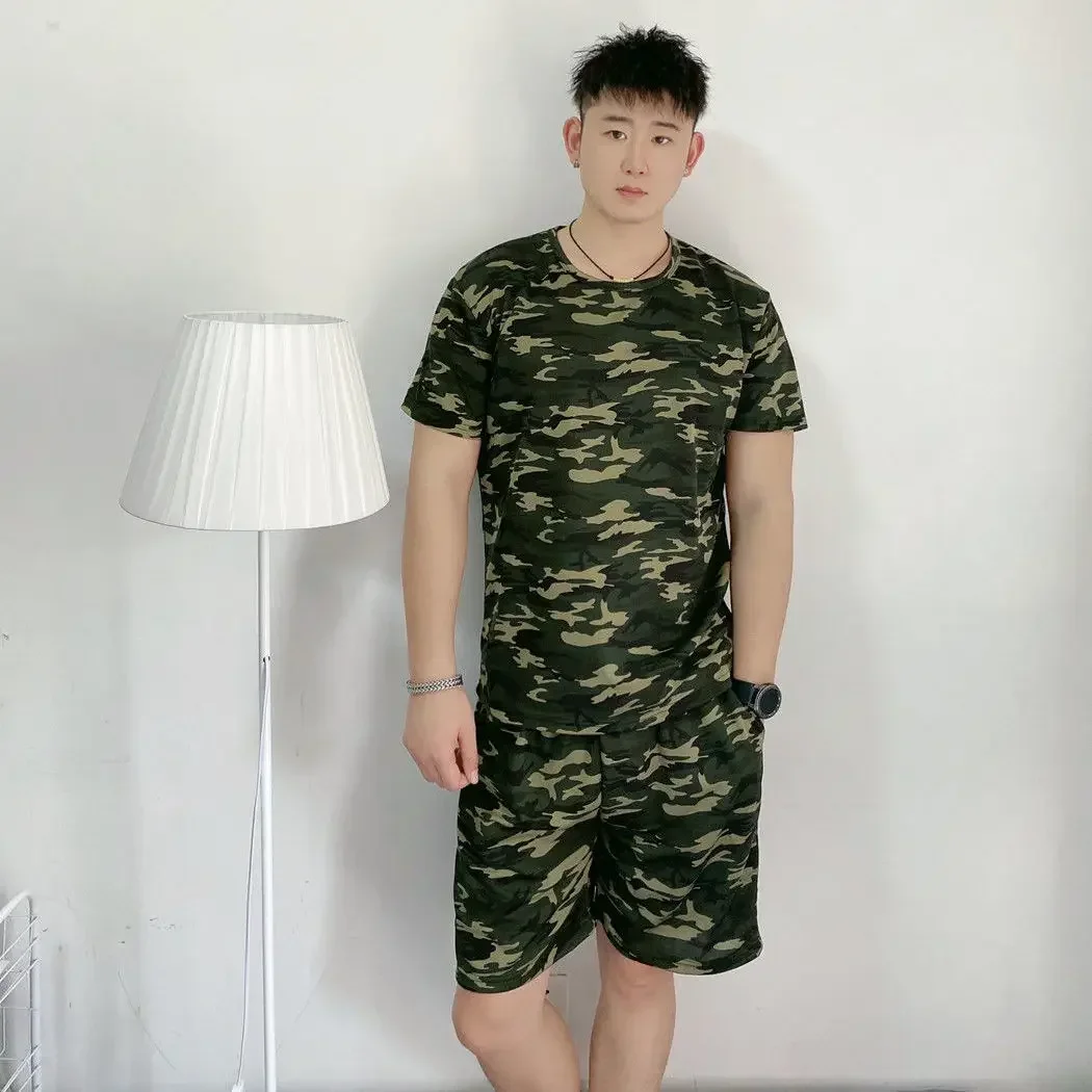 Oversized Smooth Man Sets Camouflage Casual Novelty in Clothing T-shirts Shorts Suits for Men Korean Style Two-piece Set Baggy