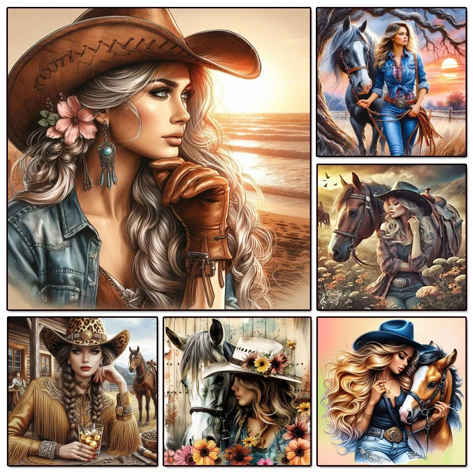 5D Diamant Malerei Neue Ankunft Cowgirl Diamant Mosaik Schmuck Kreuz Stich Kits Frauen und Pferde Hause Dekoration DIY Magst Geschenk