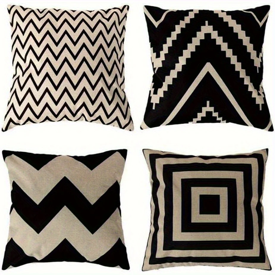 4 Piece Geometric Throw Pillow Covers Set Modern Boho Decor Cushion Case Zigzag Chevron Triangle Abstract Living Room Home