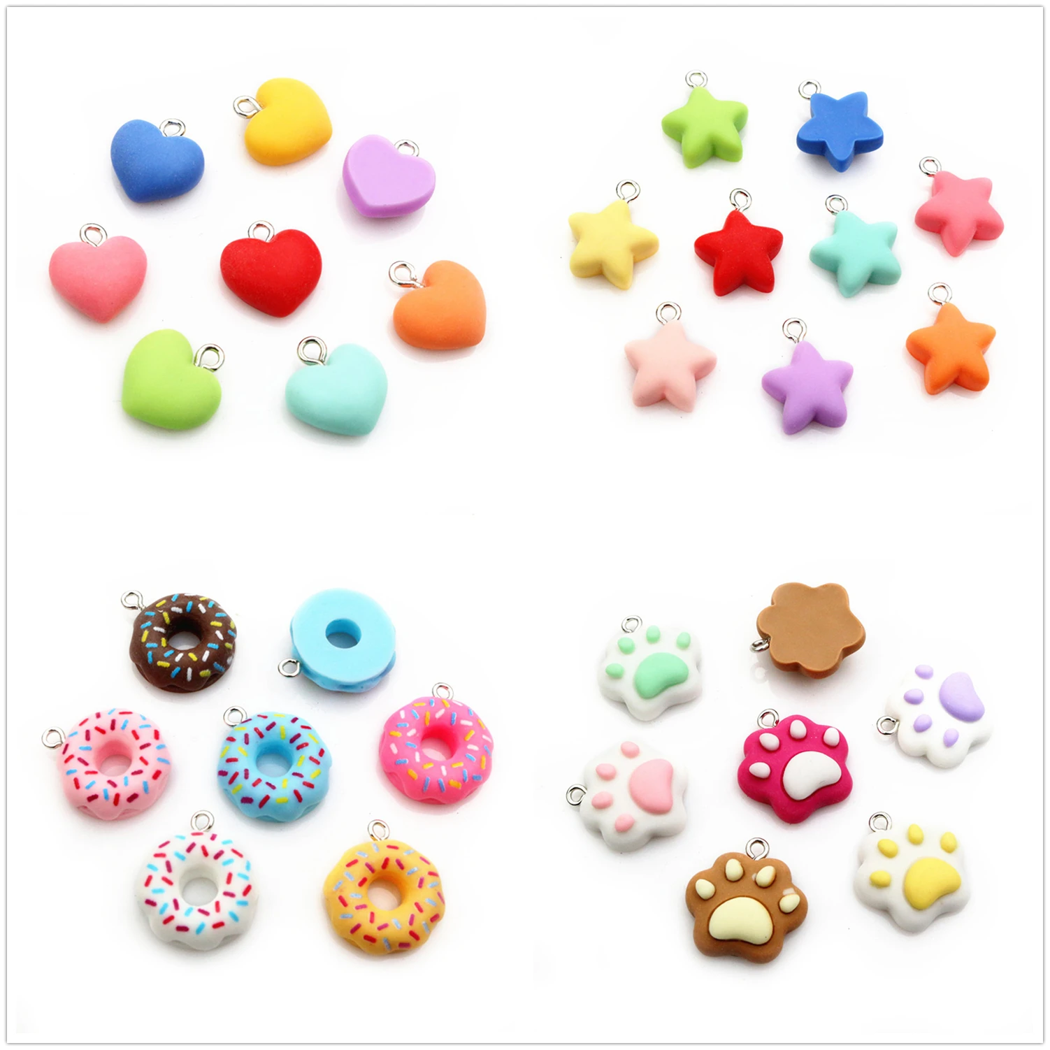 10Pcs Random Colors Mixed Star Heart Cake Charms Resin Glitter Cute Necklace Keychain Pendant DIY Keychain Making Accessories