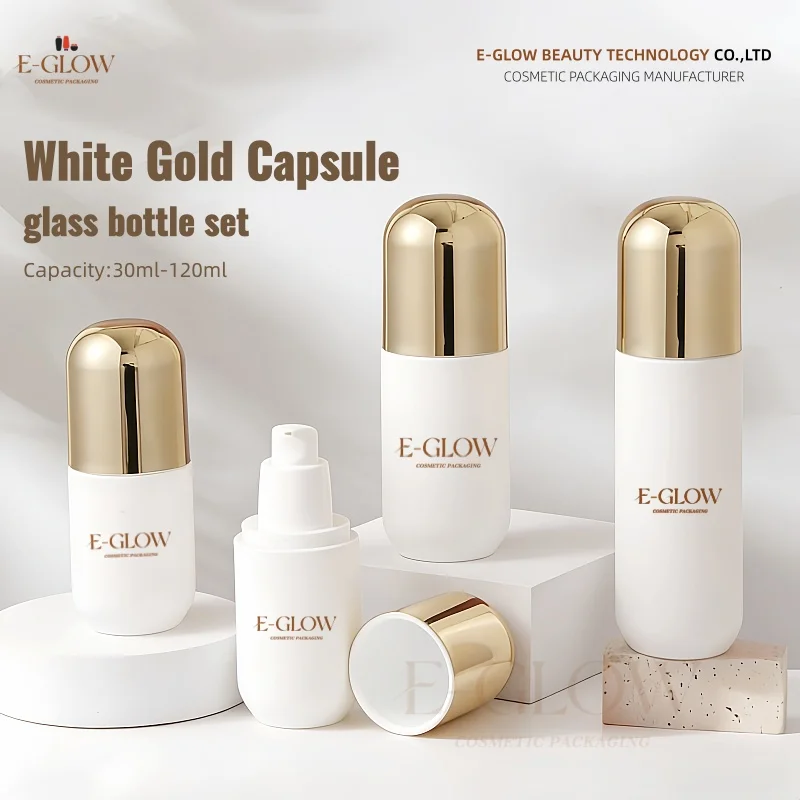 【Logo individuell gestaltbar】1 Stück luxuriöses, rundes, mattweißes Glas-Kosmetikset, 50g Gesichtscreme-Tiegel, 100ml Lotion-Creme-Flasche – Detail 4