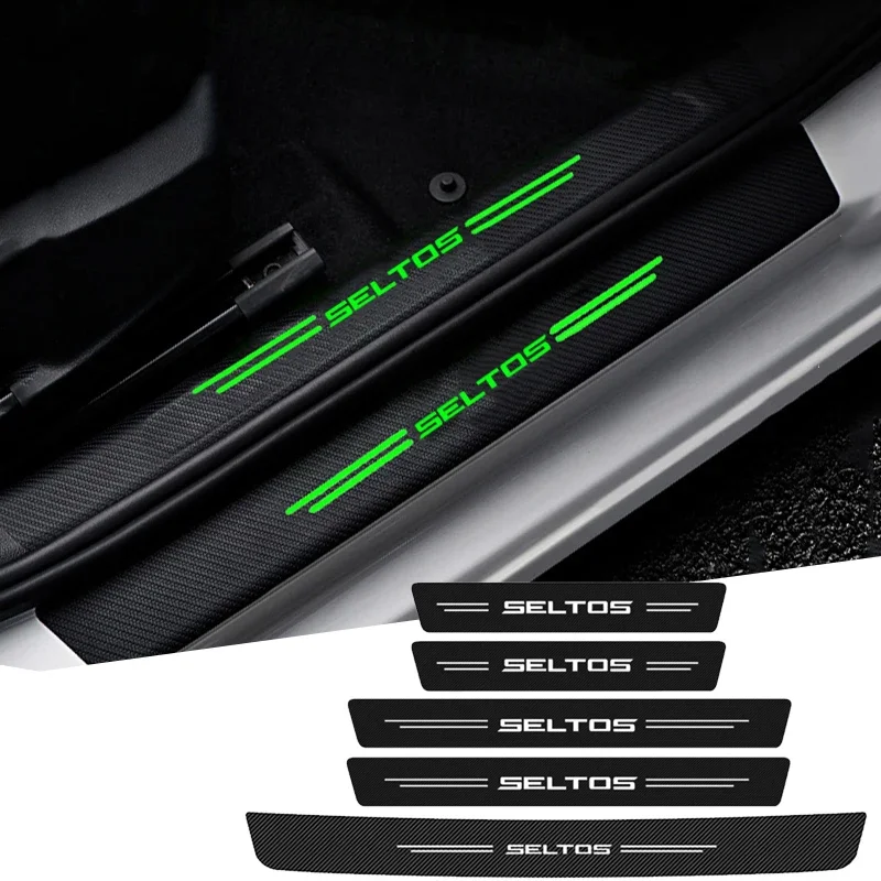 For KIA Seltos Logo Sportage Sorento Ceed Carbon Fiber Luminous Car Door Sill Anti Kick Sticker Scuff Scratch Tape Accessories