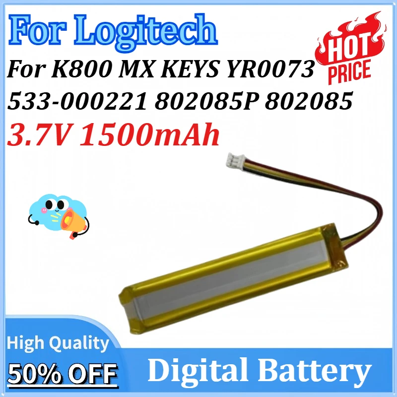 

3.7V 1500mAh Keyboard and Mouse Battery For Logitech K800 MX KEYS YR0073 533-000221 802085P 802085 533-000177 533-000141