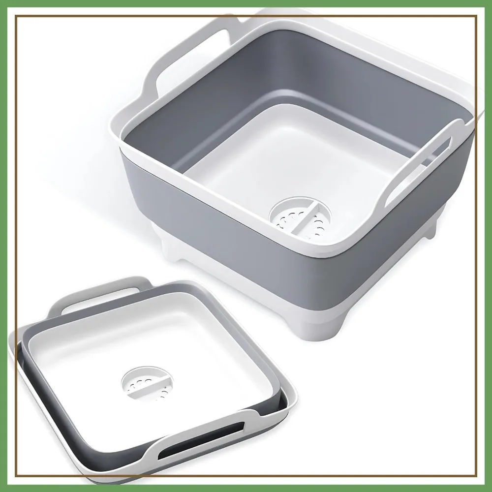 

2.4 Gallon Collapsible Wash Basin with Drain Plug - Space-Saving Dish Pan for Sink, Portable Laundry Tub for Camping & RV