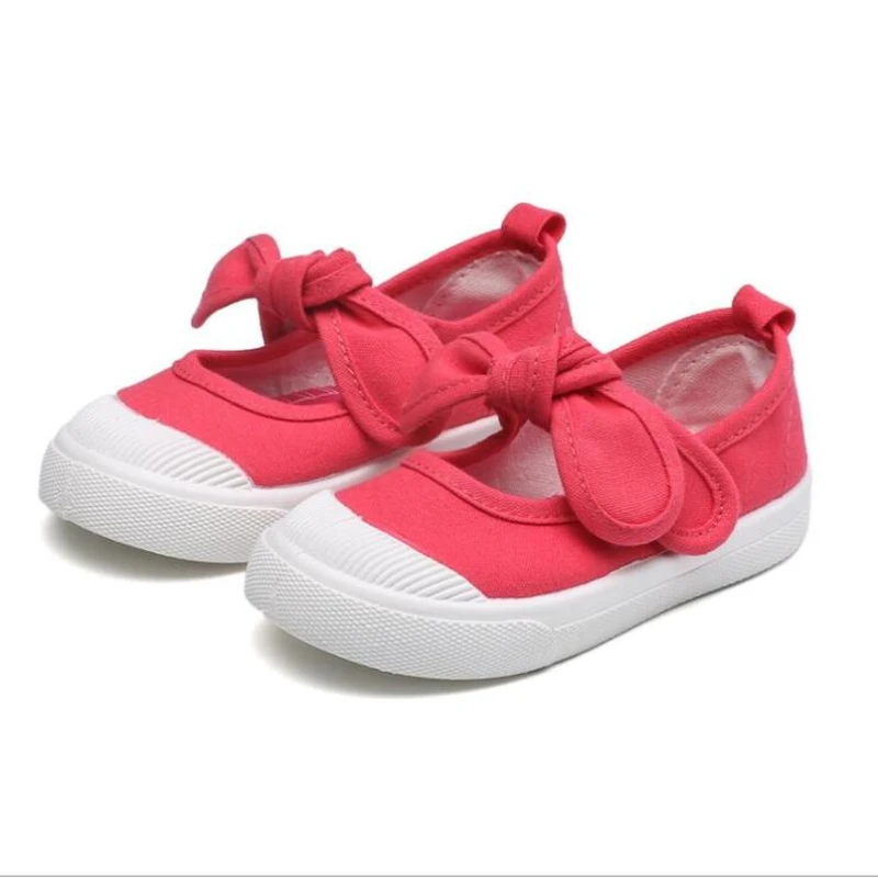 20222 Spring Baby Girl Grey Canvas Casual Kids Shoes with Bowtie Bow-knot Solid Candy Color Girls Sneakers Children Soft Shoes