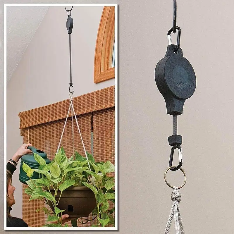 Easy Reach Plant Pulley Set Retractable adjustable hanging planter  hook potted  pendant for Garden Baskets Pots Birds Feeder