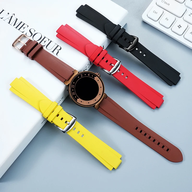 

Ремешок 21x12 мм, быстросъемный, выпуклый, фторкаучуковый ремешок для часов для серии LV Louis Vuitton TAMBL второго и третьего поколения