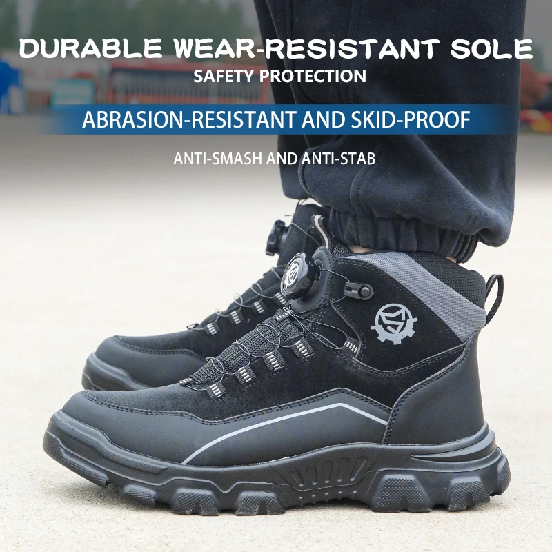 High Top Knob Buckle Safety Shoes, Mining Boots, Work Shoes, Anti-Smashing and Anti-Piercing Lightweight
