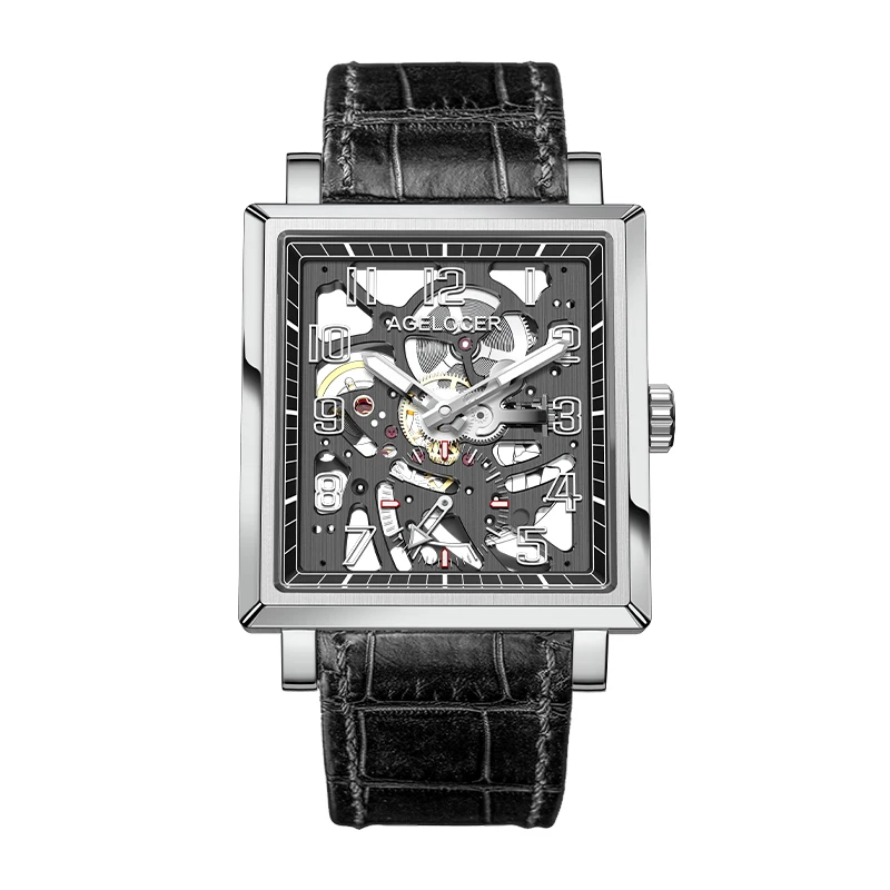 AGELOCER-reloj mecánico Manual para hombre, cronógrafo dorado de lujo, cuadrado, hueco, luminoso, Original, regalo de cumpleaños