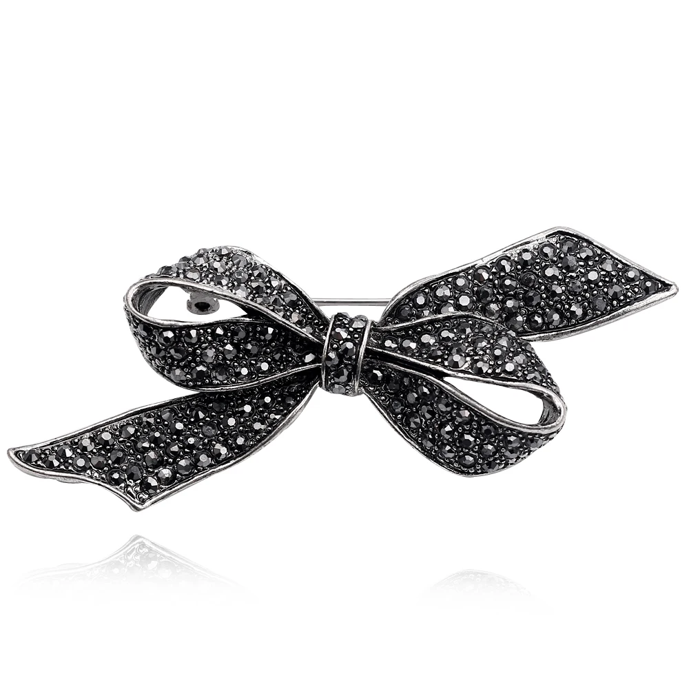 Black Color Fashion Retro Alloy Big Large Bowknot Brooch Rhinestone Brooches For Women Luxurious Style High jewelry Hot Gift