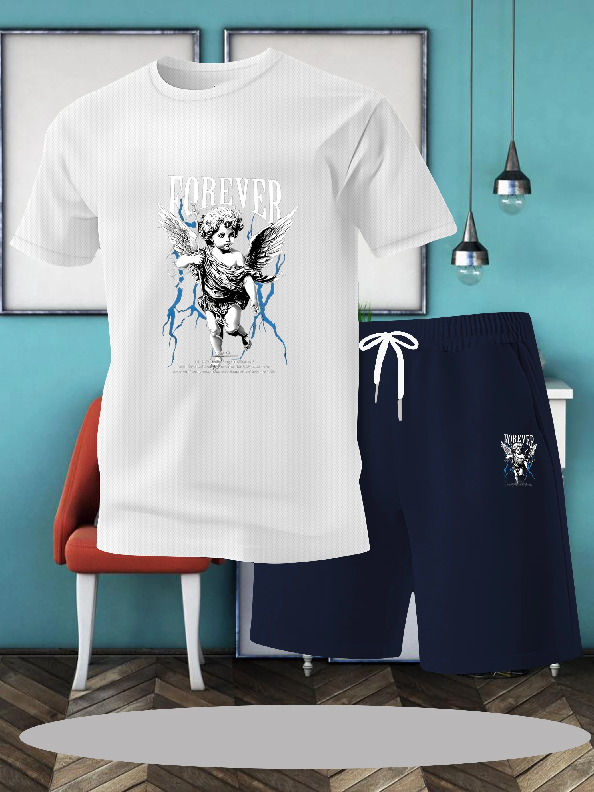 

Men's Retro Pattern Printed T-shirt - Round Neck Short Sleeve Breathable Shorts, Elastic Polyester Casual and Athletic Style, Da