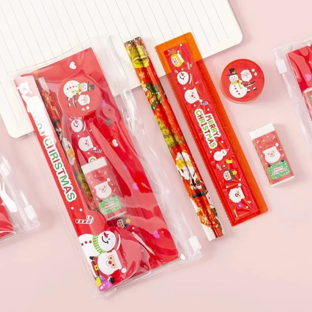 5pcs/set Cartoon  Stationery Set Pencil Eraser Pencil Sharpener Ruler Pull Edge Bag Student Stationery Supplies Gifts