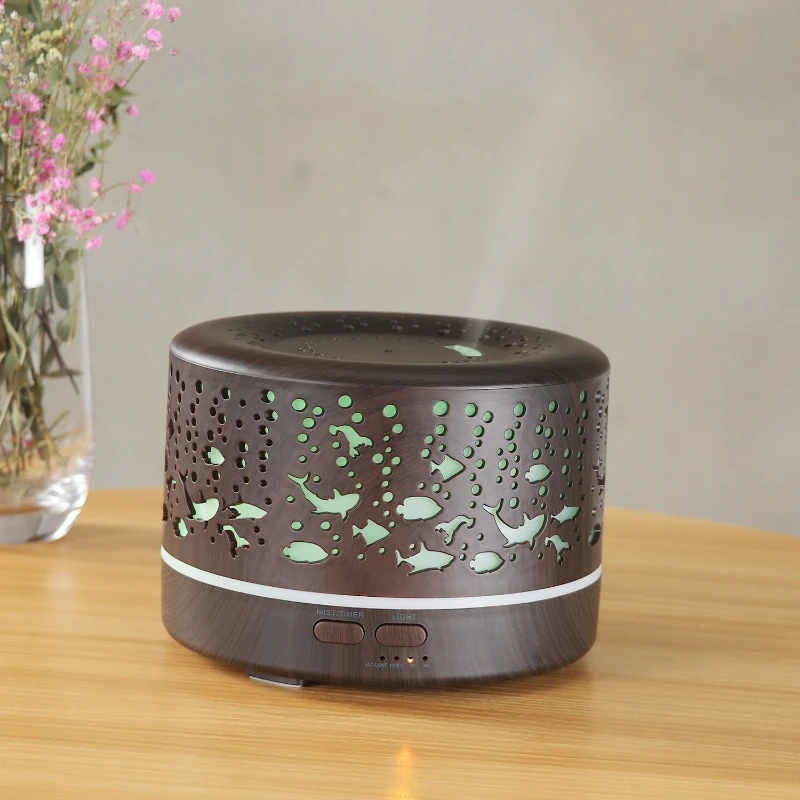 Wood Grain Hollow Underwater World Humidification Aromatherapy Machine Colorful Light Essential Oil Aromatherapy Machine