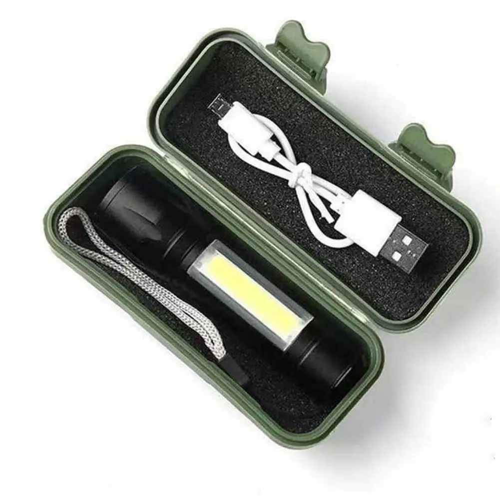 Мини-светодиодный фонарик COB + XPE, портативный фонарик с зарядкой через USB, кемпинговый фонарь с масштабируемой фокусировкой, тактический фонарик с зажимом для ручки