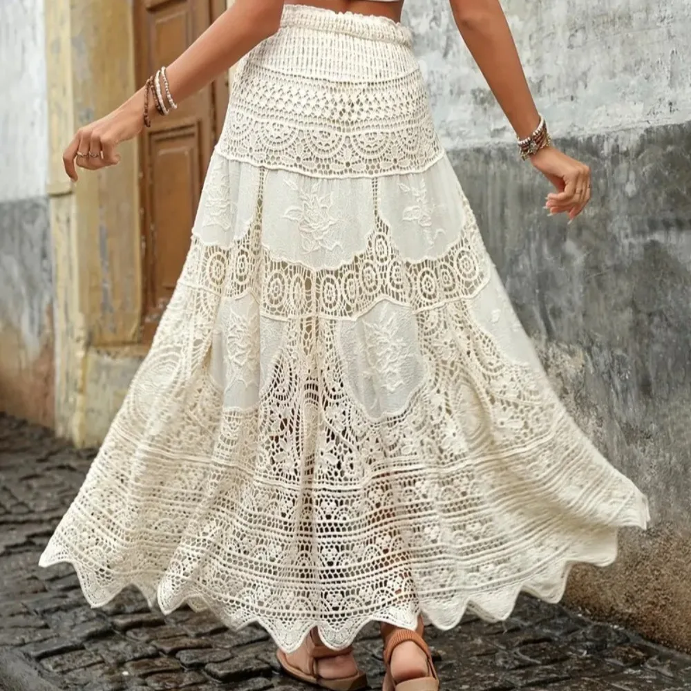 ヴィンテージスカート女性服原宿カジュアルボヘミアン旅行中空アウトファッション服ヴィンテージレース夏のストリート
