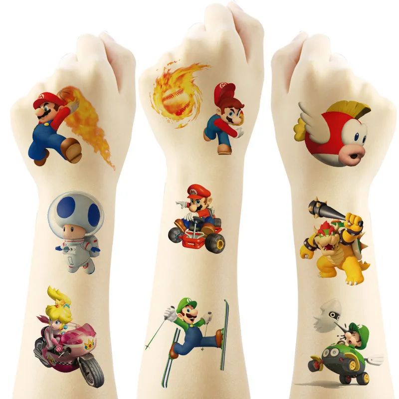 Autocollants dessin animé Super Mario Bros, 20 pièces, étiquette de tatouage, récompense pour enfants, pack mignon Pikachu, peau d\'ordinateur