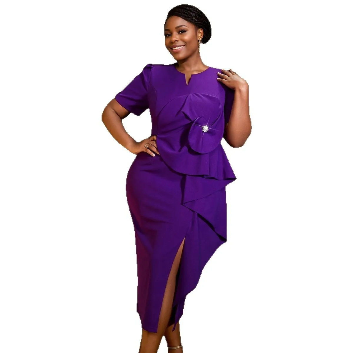 Am041139new estilo gola meia aberta tridimensional vestido floral cocktail festa clube vestido de cintura alta feminino elegante