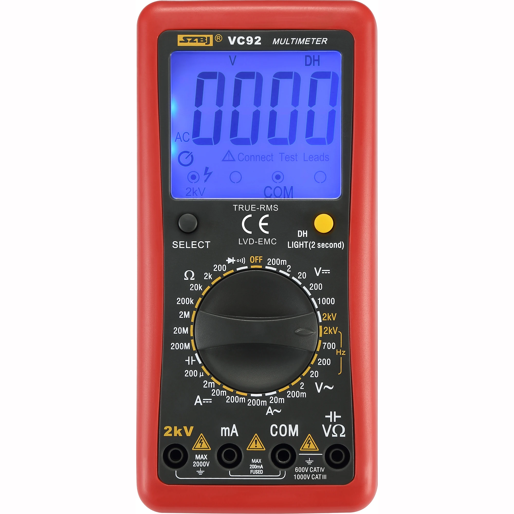 VC92  2000V  LCD Digital Multimetet AC/DC Multifunction Digital Multimeter for Photovoltaic Industry