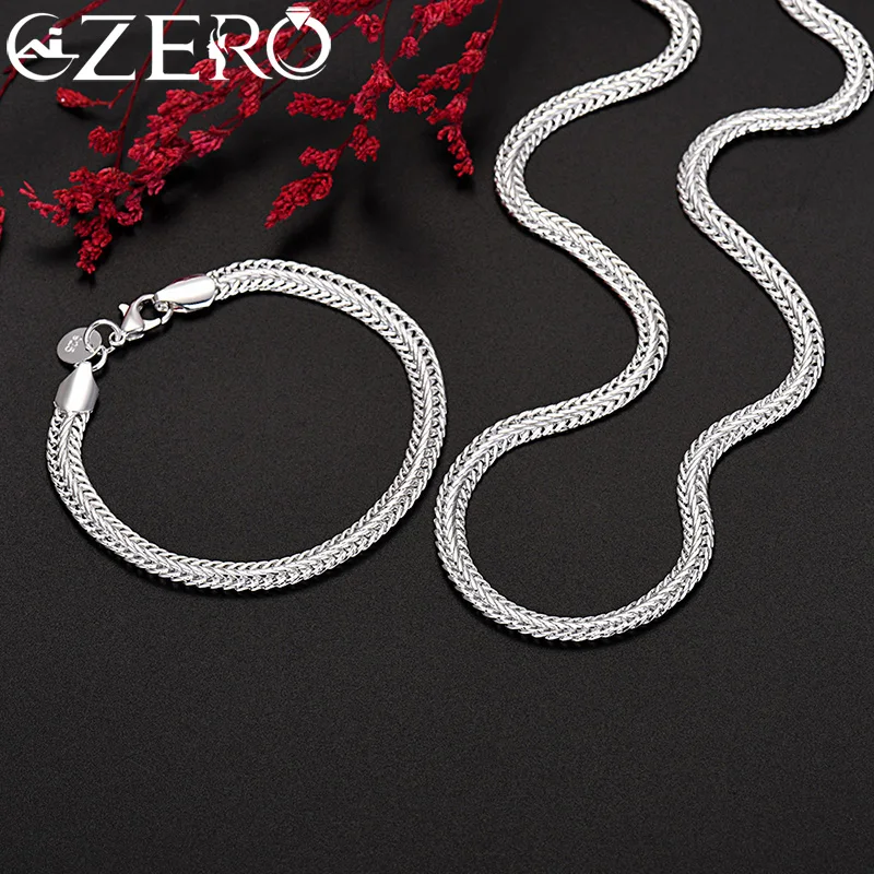 

Fine 925 Sterling Silver 6MM Geometry Bracelet Neckalce Jewelry Sets for Women Man Luxury Fashion Party Wedding Accessories Gtfs