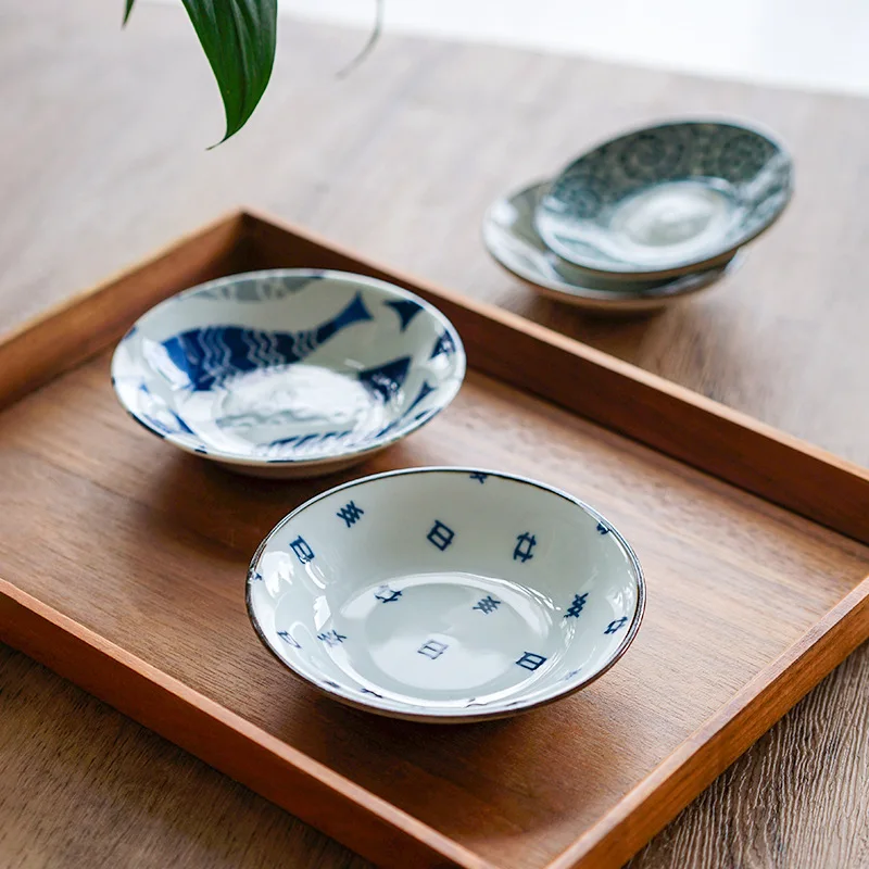 Japanese Style Underglaze Color Ceramic Dipping Dish Mini Seasoning Plate Household Sauce Plate Snack Serving Dining Tableware