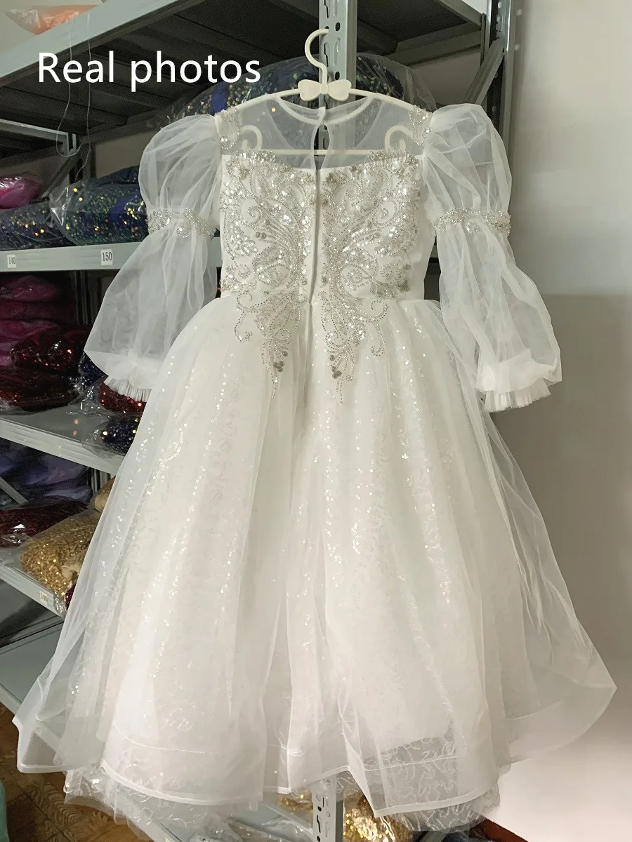 Vestido largo de fiesta de año nuevo para niñas, vestidos de flores para boda, noche, desfile de princesa, blanco