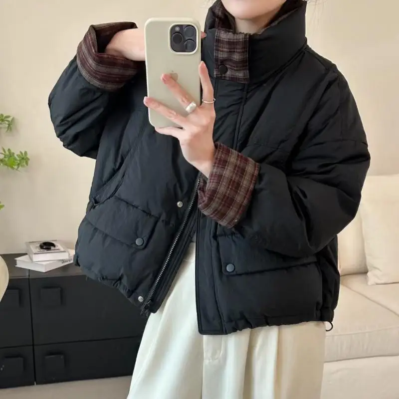 

Женское стеганое стеганое стеганое стеганое пальто с воротником-стойкой, теплое пальто Sli Commute Sle Briti Sle в клетку