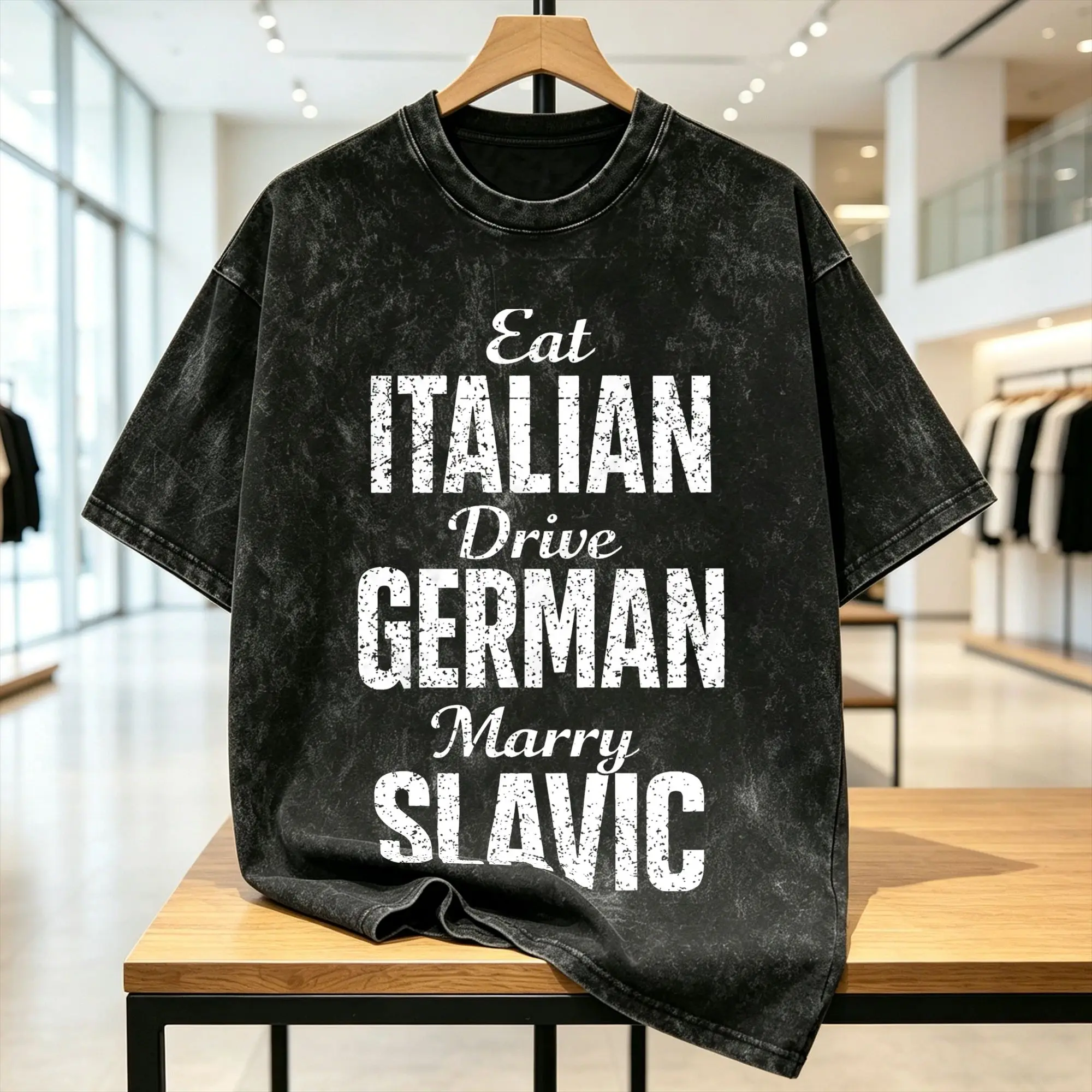 Men Women T Shirt Eat Italian Drive German Marry Slavic Washed T-Shirts Harajuku  Summer Tee Shirt Vintage Loose Cotton Clothing