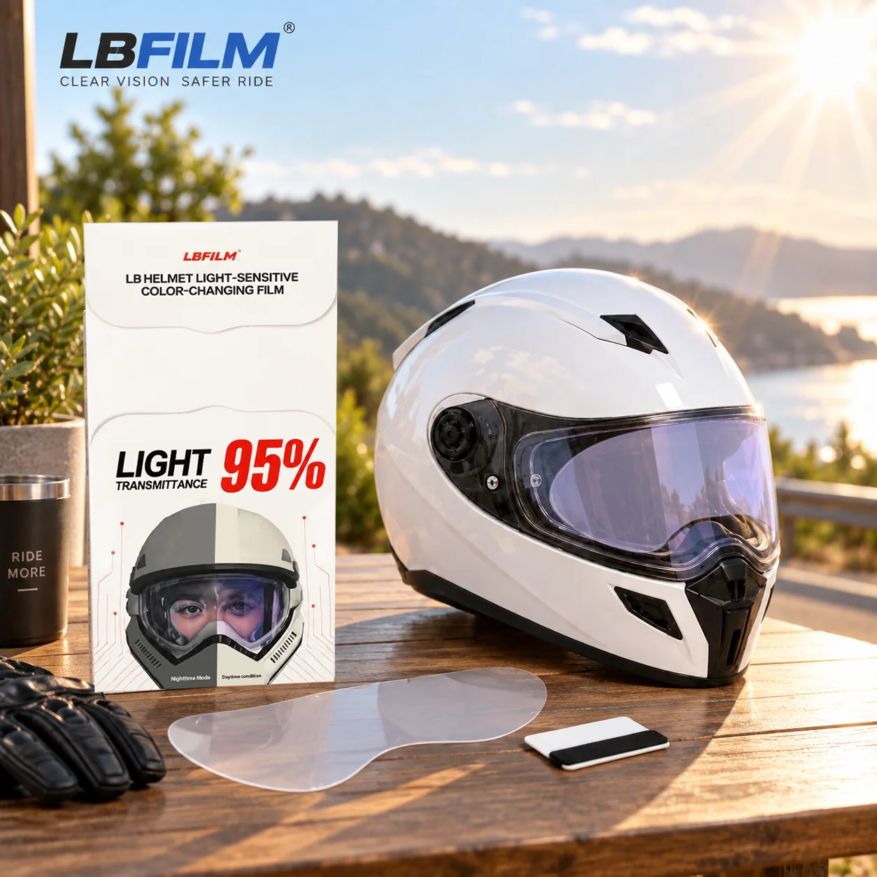 LBFILM Motorcycle Helmet Photochromic Visor Film – UV-Activated Color-Changing (Purple) & HD Transparent Protective Film