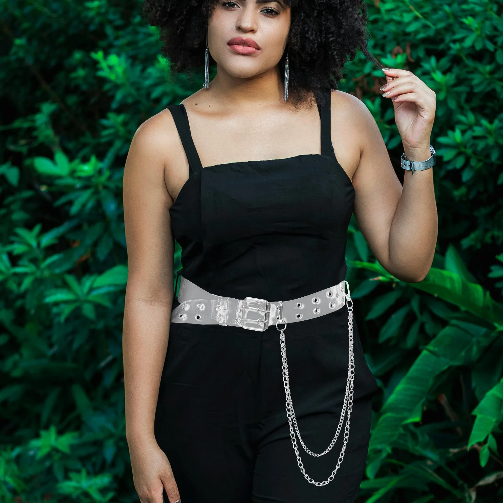 

Transparent PVC Women's Belt Double Grommet Adjustable Double Chain Casual Waist Belt for Jeans Dresses Skirts