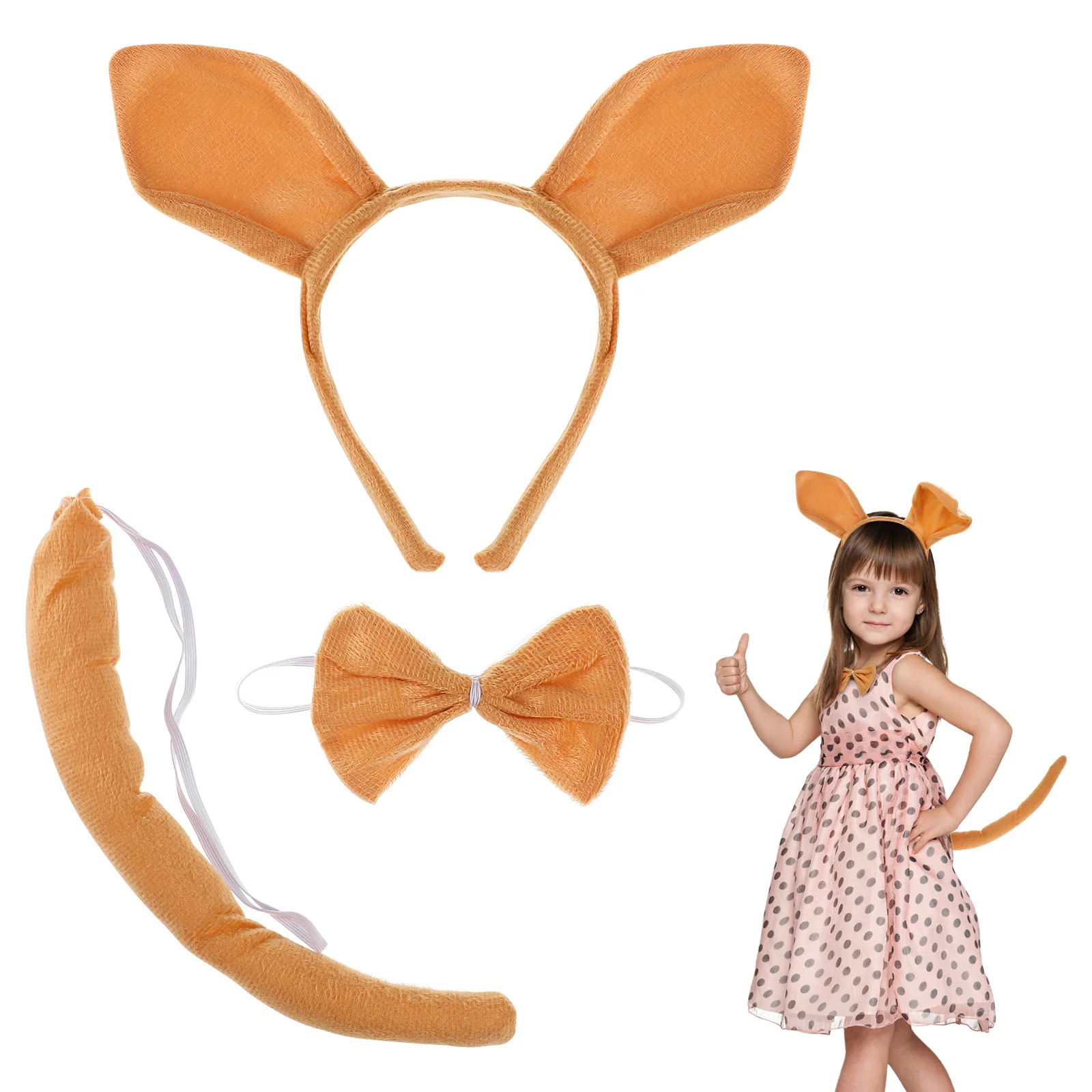 Kangaroo Headband Set Animal Tail Ears Party Cosplay Costume Baby Headbands Rabbit Performance Prop Short Plush Miss Inflatable