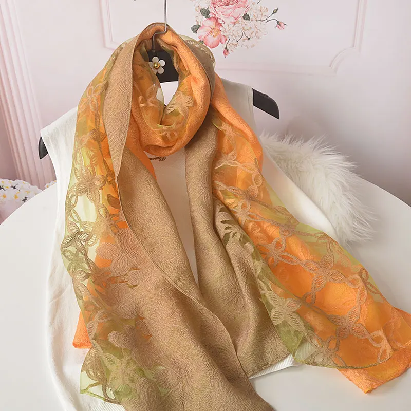 

Long Silk Scarf for Women Gradient Color Organza Wrap Shawls Scarves Muffler Pareo Banda Foulard Hijab Luxury Summer Fashion