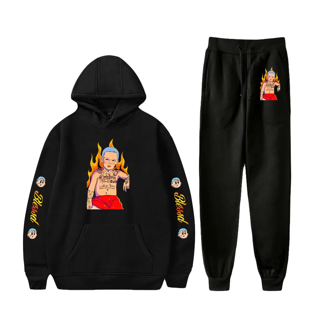 

Rapper Blessd Hoodie Jogger Pants Two Piece Set Sweatshirts+Sweatpants Harajuku Streetwear 2023 Hip Hop Clothes Women Men's Set