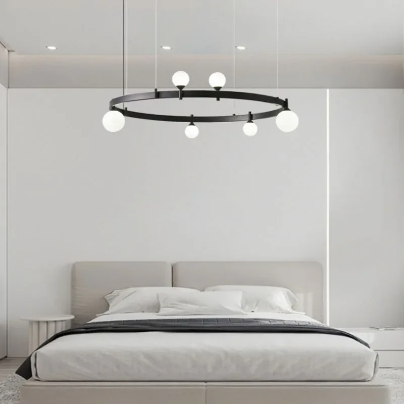 Imagem -04 - Modern Circular Glass Balls Chandelier Home Decor Light Fixture Pendant Lights Living Room Dining Room Kitchen Coffee Table Black