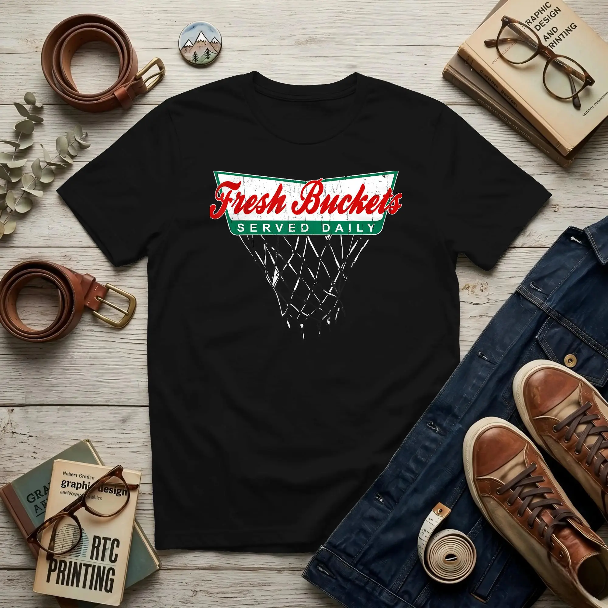 Basketball Player Fresh Bucket Served Daily ball Men's T Shirt Basketball  Tee Shirt Short Sleeve Round Collar Cotton Clothes