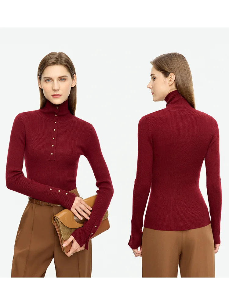 AMII Minimalist Half Cardigan Turtleneck Sweaters for Women 2023 Autumn New Base Shirt Breasted Open Sleeve Slim Tops 12323095