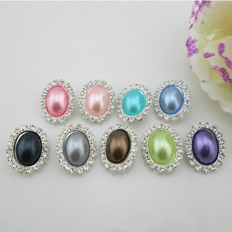 5pcs Oval Clear Crystal Rhinestone 9 Colors Shank Pearl Buttons