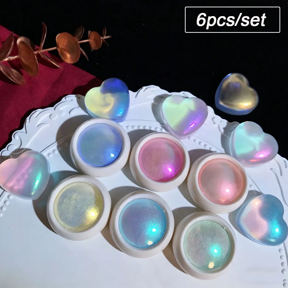 6 Dosen Meerjungfrauen-Spiegel-Effekt Chrom-Nagelpuder Macaron Aurora Nagelglitzer Pigment Schimmer UV-Gel-Lack Maniküre-Dekoration – Detail 1
