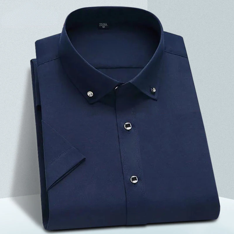 High Quality Non-ironing Mens Dress Shirt Short Sleeve New Solid Male Clothing Fit Business Shirts White Blue Navy Black Yyqwsj