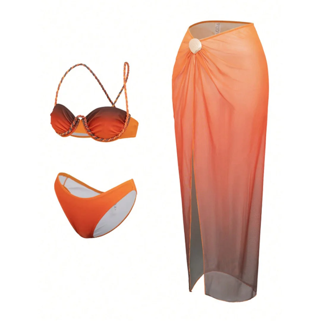 S - XL 3-teiliges Set mit Rock, Bügel-Bikini, Damen-Badeanzug, Damen-Bademode, dreiteiliges Bikini-Set, Badebekleidung, Badeanzug, Schwimmanzug V8080 – Detail 7