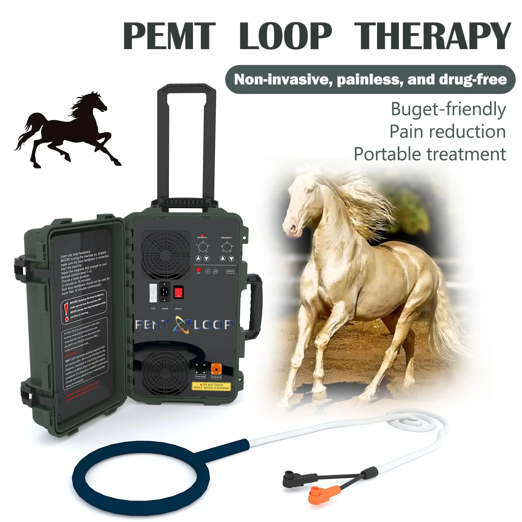 Magnetic Equine PEMF Therapy PEMT Loop Help Horses Alleviate Soreness with double handles for Horse pain relief